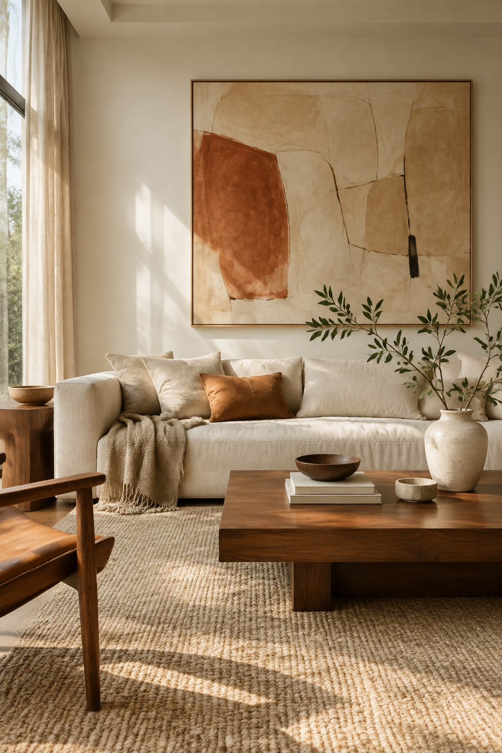 Living room with abstract wall art