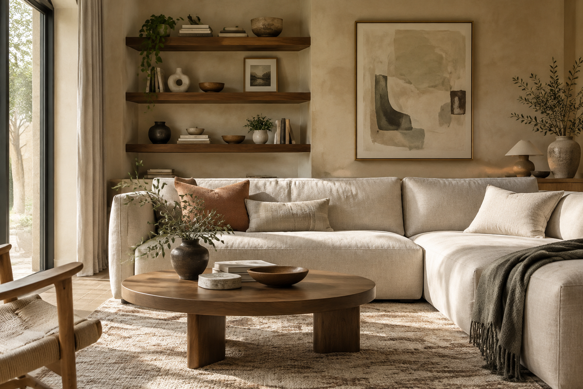 Warm contemporary home decor lifestyle scene