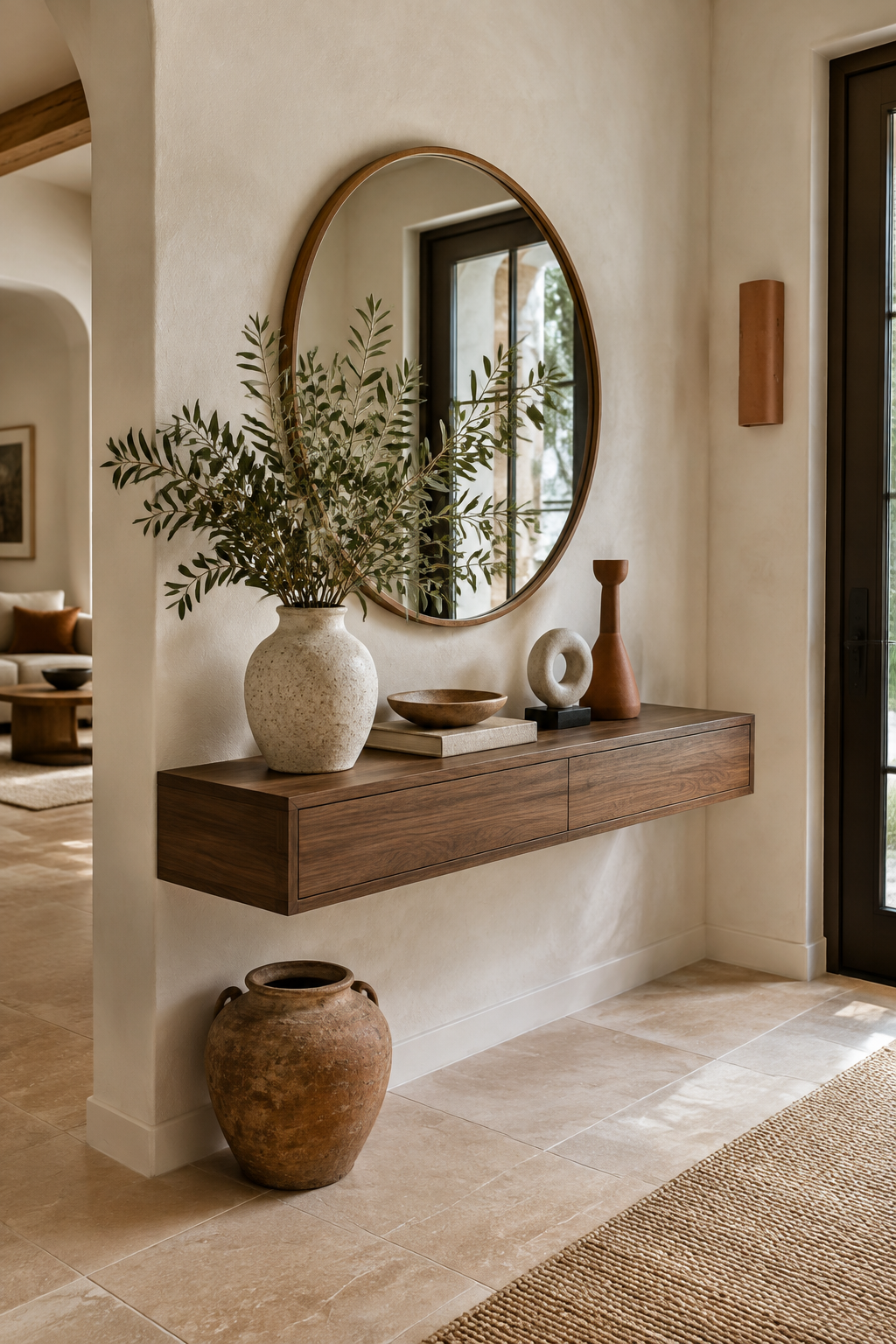 Welcoming entryway with console and botanical accents